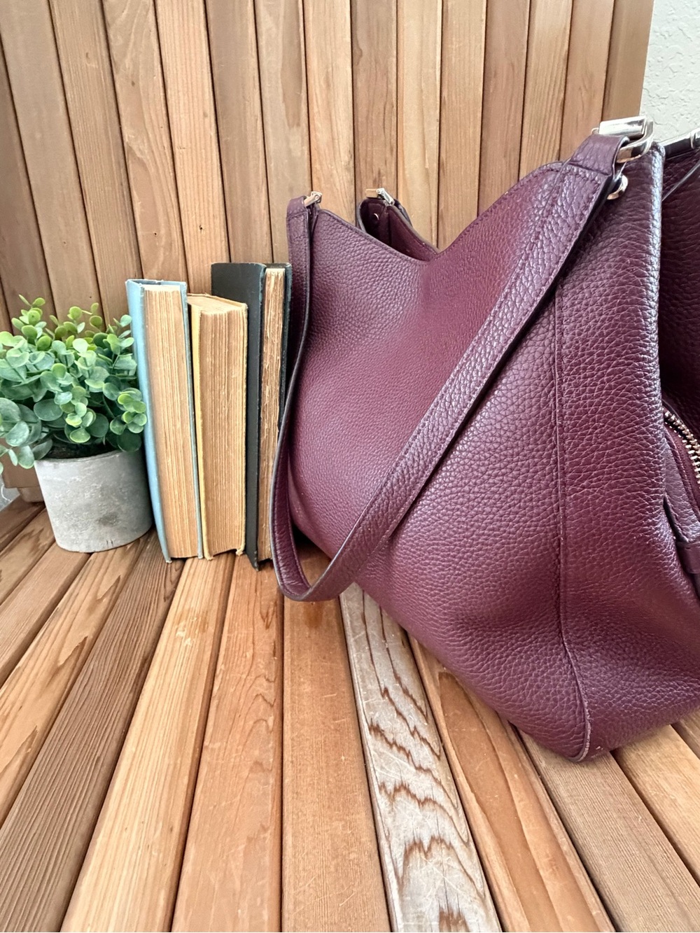 Kate Spade Pebbled Leather Shoulder Tote in Burgundy Wine - Picture 6 of 12